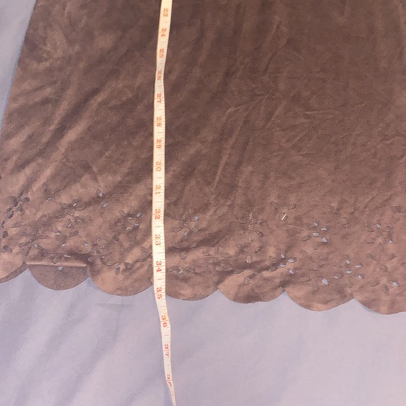 C brand Solid Brown Suede-Like Stretchy Short-Sleeved Dress with Flowery Trim - Picture 13 of 16